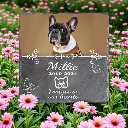 Uniqora Personalisierte Hund Gedenkgeschenke Custom Pet Plaques Trauergeschenke für Verlust mit Foto & Name Schiefer, Haustier Grab Geschenk mit Standfuß für Indoor & Outdoor Verwendung (Style 2) von Uniqora