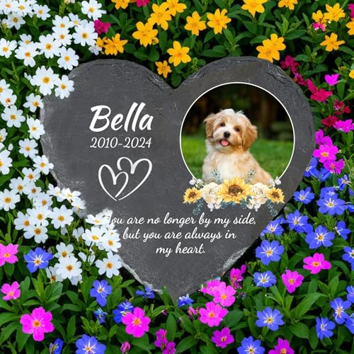 Uniqora Personalisierte Hund Gedenkgeschenke Custom Pet Plaques Trauergeschenke für Verlust mit Foto & Name Schiefer, Haustier Grab Geschenk mit Standfuß für Indoor & Outdoor Verwendung (Style 1) von Uniqora