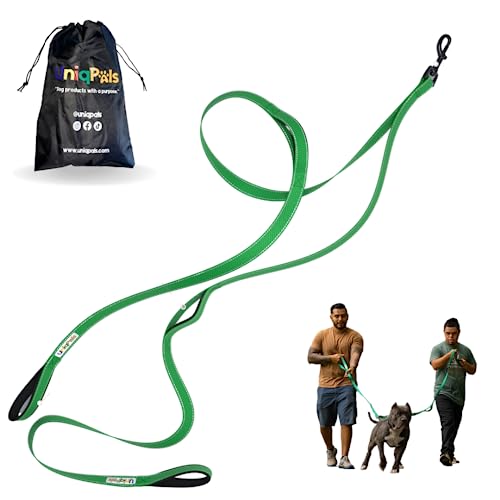 Uniqpals Doppelleine für kleine bis große Hunde, robuste Hundeleine für zwei Personen mit doppelten Griffen für Training, Spazierengehen, Laufen, mit reflektierenden Nähten, gepolsterten Griffen und von Uniqpals
