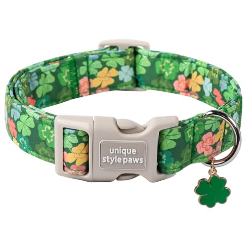St. Patrick's Hundehalsband, Kleeblatt, verstellbares Baumwollhalsband mit Schnellverschluss-Schnalle aus Kunststoff, für große, mittelgroße und kleine Hunde, Unique style paws Grün St. Patrick's Hundehalsband, Kleeblatt, verstellbares Baumwollhalsband mit Schnellverschluss-Schnalle aus Kunststoff, für große, mittelgroße und kleine Hunde, Unique style paws Grün von Unique style paws