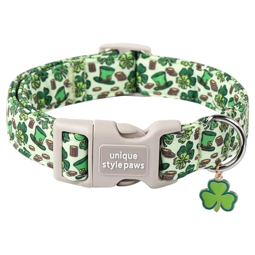 St. Patrick's Unique style paws Grünes Trefoil Hundehalsband, Kleeblatt, verstellbare Baumwolle mit Schnellverschluss-Schnalle aus Kunststoff für große, mittelgroße und kleine Hunde St. Patrick's Unique style paws Grünes Trefoil Hundehalsband, Kleeblatt, verstellbare Baumwolle mit Schnellverschluss-Schnalle aus Kunststoff für große, mittelgroße und kleine Hunde von Unique style paws