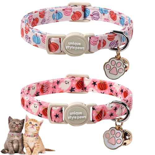Unique Style Paws Halloween-Katzenhalsband, niedliches Katzenhalsband mit Kürbis-Muster, Kürbis-Kätzchen-Halsband mit Sicherheitsschnalle, ideales Geschenk für Jungen, Mädchen, Katzen von Unique style paws