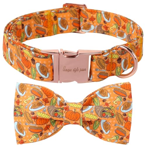 Unique Style Paws Hundehalsband mit Schleife, orangefarbenes Hundehalsband mit Thanksgiving-Elementen, zartes Geschenk für Halloween, universelle Passform für kleine, mittelgroße und große Unique Style Paws Hundehalsband mit Schleife, orangefarbenes Hundehalsband mit Thanksgiving-Elementen, zartes Geschenk für Halloween, universelle Passform für kleine, mittelgroße und große von Unique style paws