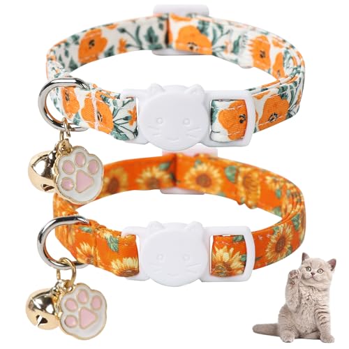 Unique Style Paws Katzenhalsband mit Sonnenblumenmuster, Katzenhalsband mit Glöckchen, niedlicher Pfoten-Anhänger, ideales Geschenk für Jungen, Mädchen, Katzen, Haustierzubehör, 2 Stück Unique Style Paws Katzenhalsband mit Sonnenblumenmuster, Katzenhalsband mit Glöckchen, niedlicher Pfoten-Anhänger, ideales Geschenk für Jungen, Mädchen, Katzen, Haustierzubehör, 2 Stück von Unique style paws