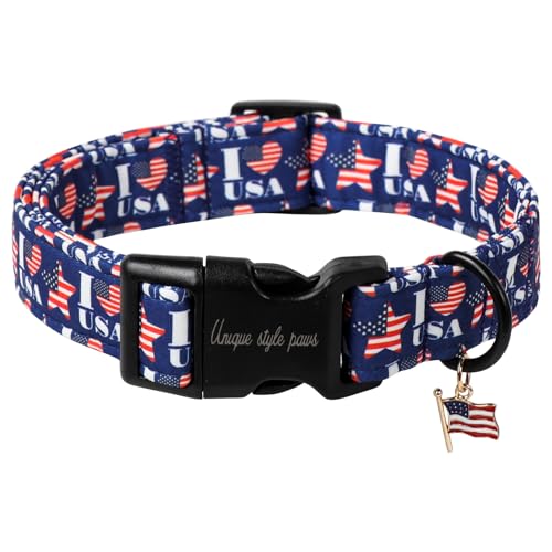 Unique Style Paws Patriotisches Hundehalsband, 4. Juli, mit amerikanischem Flaggenmuster, Unabhängigkeitstag, Welpenhalsband, verstellbar, für kleine, mittelgroße und große Hunde Unique Style Paws Patriotisches Hundehalsband, 4. Juli, mit amerikanischem Flaggenmuster, Unabhängigkeitstag, Welpenhalsband, verstellbar, für kleine, mittelgroße und große Hunde von Unique style paws