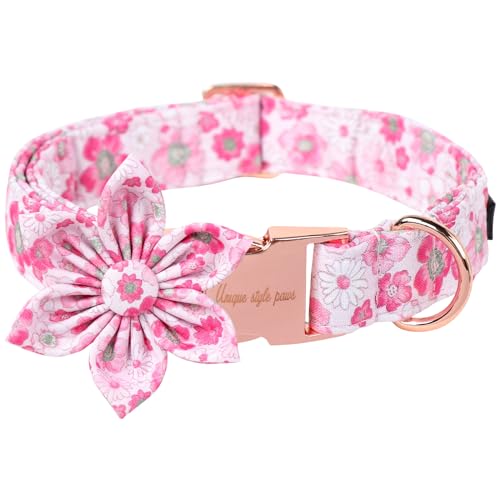 Unique Style Paws Sommer-Hundehalsband mit floraler Schleife, rosa Fliege, Welpenhalsband, Blumenmuster für kleine, mittelgroße und große Hunde und Katzen von Unique style paws
