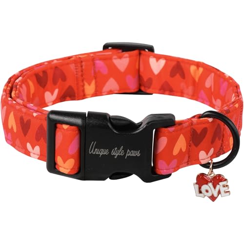 Unique Style Paws Valentinstags-Hundehalsband, Herzmotiv, für Hunde, Baumwolle, Kunststoffschnalle, verstellbar, Valentinstagsherz, Welpenhalsband mit süßem Liebesanhänger Unique Style Paws Valentinstags-Hundehalsband, Herzmotiv, für Hunde, Baumwolle, Kunststoffschnalle, verstellbar, Valentinstagsherz, Welpenhalsband mit süßem Liebesanhänger von Unique style paws