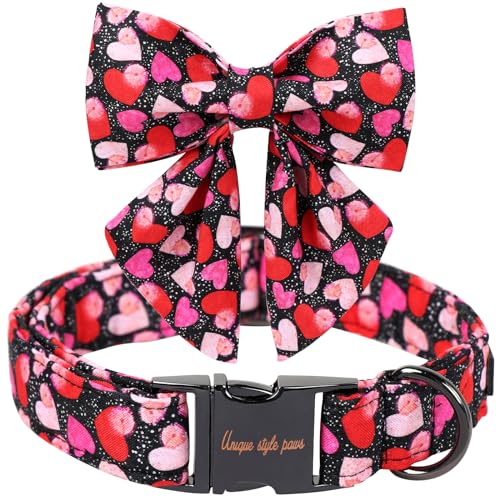 Unique Style Paws Valentinstags-Hundehalsband mit Schleife, buntes Herz, für kleine, mittelgroße und große Hunde von Unique style paws