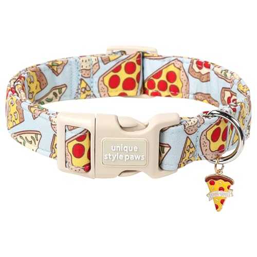 Unique style paws Dog Halsband mit Schnellverschluss aus Baumwolle Pizza-Halsband Geschenk Langlebig Niedlich Halsband für kleine, mittelgroße und große Rüden und Hündinnen von Unique style paws