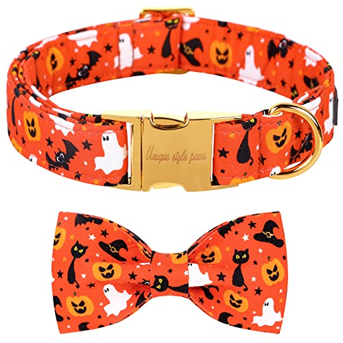 Unique style paws Halloween Hundehalsband, Haustierhalsband Hundefliege Geschenk für Mädchen oder Jungen Hunde, verstellbares Hundehalsband für kleine mittelgroße Hunde-L Unique style paws Halloween Hundehalsband, Haustierhalsband Hundefliege Geschenk für Mädchen oder Jungen Hunde, verstellbares Hundehalsband für kleine mittelgroße Hunde-L von Unique style paws