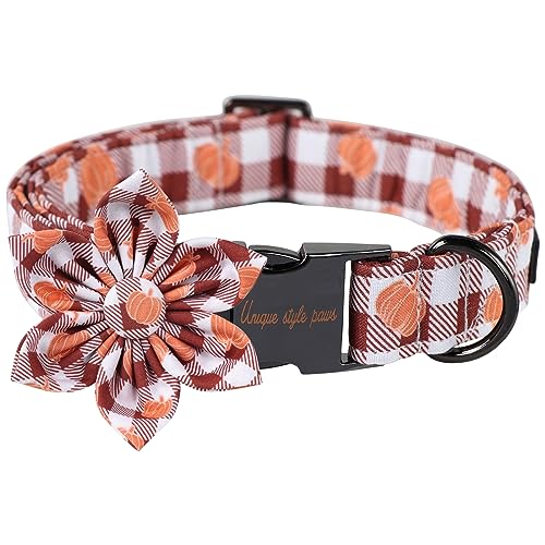 Unique style paws Halloween-Hundehalsband mit Blume, Kürbis-Hundehalsband, Einstellbares Blumenhalsband für Jungen Mädchen Hunde, Blumenhalsband mit Metallschnalle, XS, Hals 8-12in von Unique style paws