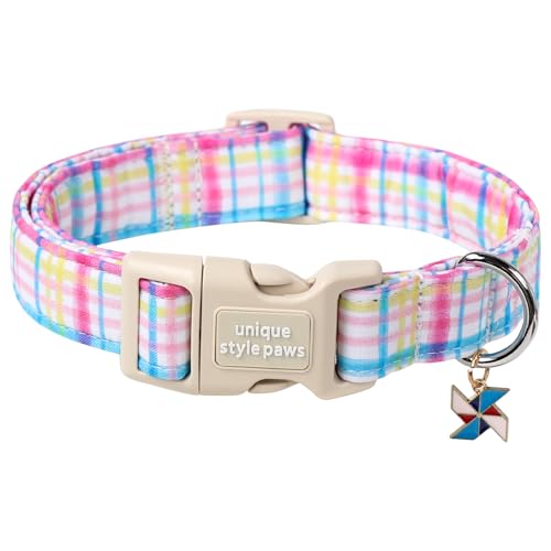 Unique style paws Hundehalsband, Schnellverschluss, Baumwolle, blau, rosa, Gitter-Halsband, Geschenk, langlebig, niedliches Halsband für kleine, mittelgroße und große Jungen, Mädchen, Hunde Unique style paws Hundehalsband, Schnellverschluss, Baumwolle, blau, rosa, Gitter-Halsband, Geschenk, langlebig, niedliches Halsband für kleine, mittelgroße und große Jungen, Mädchen, Hunde von Unique style paws