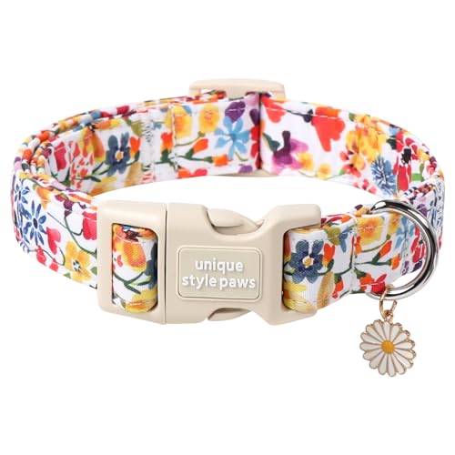 Unique style paws Hundehalsband, Schnellverschluss, Baumwolle, buntes Blumenhalsband, Geschenk, langlebig, niedliches Halsband für kleine, mittelgroße und große Jungen, Mädchen, Hunde Unique style paws Hundehalsband, Schnellverschluss, Baumwolle, buntes Blumenhalsband, Geschenk, langlebig, niedliches Halsband für kleine, mittelgroße und große Jungen, Mädchen, Hunde von Unique style paws