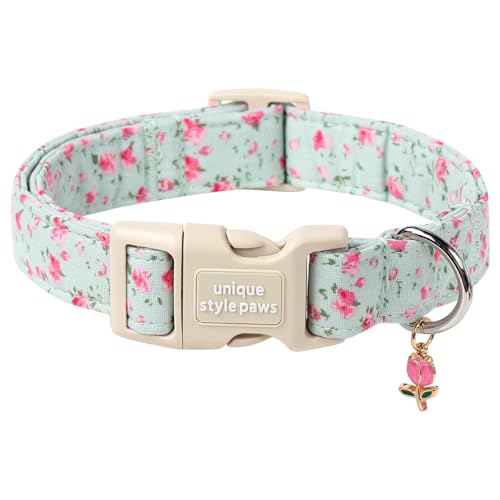 Unique style paws Hundehalsband, Schnellverschluss, Baumwolle, grüne Blumen, Geschenk, langlebig, niedliches Halsband für kleine, mittelgroße und große Jungen, Mädchen, Hunde Unique style paws Hundehalsband, Schnellverschluss, Baumwolle, grüne Blumen, Geschenk, langlebig, niedliches Halsband für kleine, mittelgroße und große Jungen, Mädchen, Hunde von Unique style paws