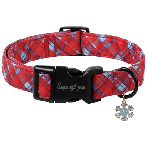 Unique style paws Hundehalsband, Schnellverschluss, Baumwolle, rotblau, kariert, Geschenk, langlebig, niedliches Halsband für kleine, mittelgroße und große Jungen, Mädchen, Hunde von Unique style paws