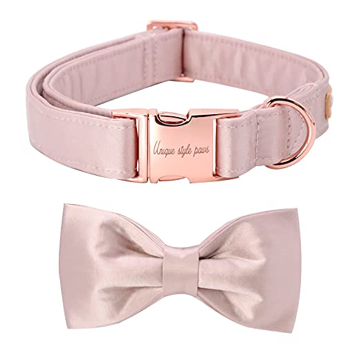 Unique style paws Hundehalsband, rosa Seidenhundehalsband mit Schleife, weiche Fliege verstellbares Haustierhalsband Geschenk für weibliche kleine Hunde von Unique style paws
