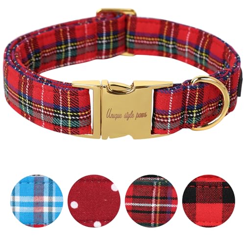 Unique style paws Hundehalsband Haustier Geschenk Einstellbare weiche und Bequeme Karierte Halsbänder für kleine mittlere große Hunde von Unique style paws