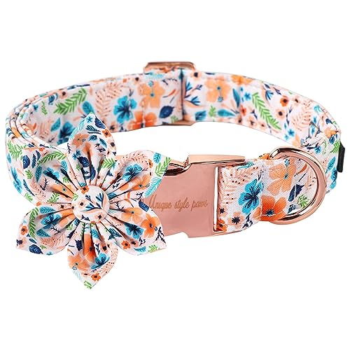 Unique Style Paws Hundehalsband Mit Blume, Pfirsich, Einstellbares Bequemes Baumwolle Halsband für Junge Mädchen Hunde, Metallschnalle, L, Hals 16-24in Unique Style Paws Hundehalsband Mit Blume, Pfirsich, Einstellbares Bequemes Baumwolle Halsband für Junge Mädchen Hunde, Metallschnalle, L, Hals 16-24in von Unique style paws