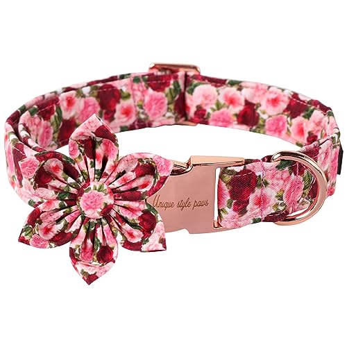 Unique style paws Hundehalsband mit Blume, Rot Rosa Pfingstrose Hundehalsband, Komfortable Baumwolle Blume Halsband für Jungen Mädchen Hunde, Blume Halsband mit Metallschnalle, XS, Hals 8-12in Unique style paws Hundehalsband mit Blume, Rot Rosa Pfingstrose Hundehalsband, Komfortable Baumwolle Blume Halsband für Jungen Mädchen Hunde, Blume Halsband mit Metallschnalle, XS, Hals 8-12in von Unique style paws