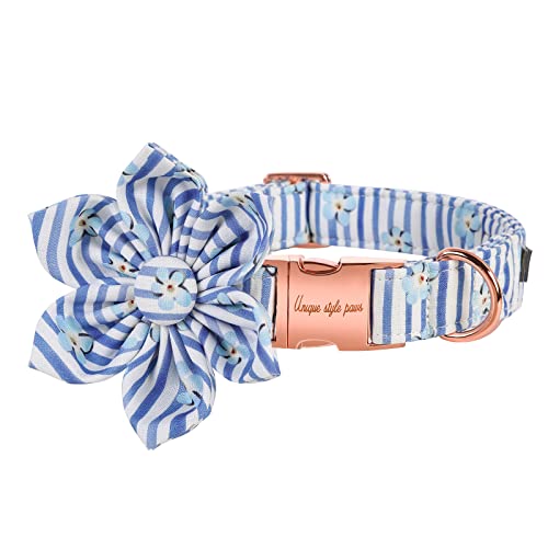 Unique style paws Hundehalsband mit Blume Blauer Streifen &Blume Welpenhalsband Bequemes Weiches Fliege Hundehalsband Kleine Mittlere Große Hunde-L Unique style paws Hundehalsband mit Blume Blauer Streifen &Blume Welpenhalsband Bequemes Weiches Fliege Hundehalsband Kleine Mittlere Große Hunde-L von Unique style paws