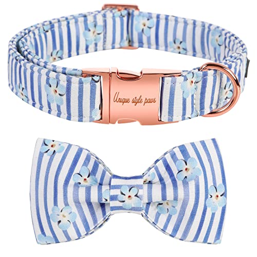 Unique style paws Hundehalsband mit Fliege Blauer Streifen &Blume Welpenhalsband Bequemes weiches Fliege Hundehalsband kleine mittlere große Hunde-S Unique style paws Hundehalsband mit Fliege Blauer Streifen &Blume Welpenhalsband Bequemes weiches Fliege Hundehalsband kleine mittlere große Hunde-S von Unique style paws