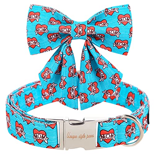 Unique style paws Hundehalsband mit Krawatte, blaues Herz, Welpenhalsband, bequem, weich, Fliege, Hundehalsband, bestes Geschenk für kleine, mittelgroße und große Hunde, XL von Unique style paws