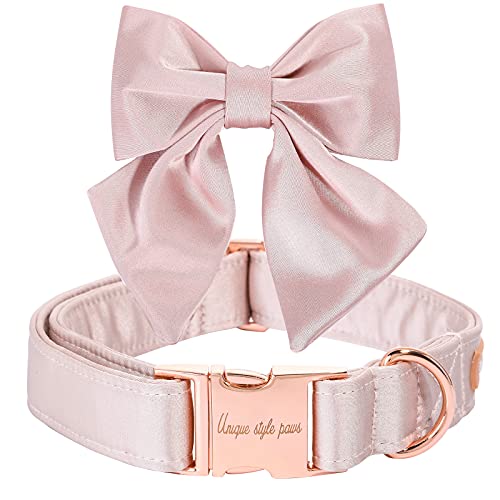 Unique style paws Seiden Pink Farbe Hundehalsband Verstellbares strapazierfähiges Hundehalsband mit Schleife Hochzeit Fliege Hundehalsband für kleine Welpen und Katzen von Unique style paws