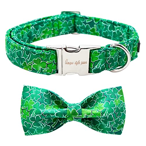 Unique style paws St. Patrick's Day Hundehalsband mit Schleife Grüner Klee Welpenhalsband für kleine mittlere große Jungen Mädchen Hunde von Unique style paws