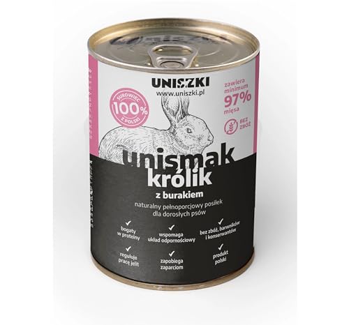 97% Fleisch Kaninchen und Rote Beete Nassfutter für alle Hunde | Getreidefrei (410g, Kaninchen und Rote Beete) von Uniszki