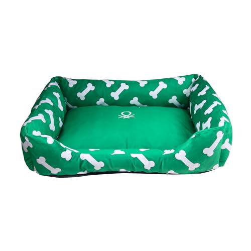 Benetton Winterbett für Hunde und Katzen, aus weichem Stoff, mit abnehmbarem Bezug, Matratze für Haustiere, mit rutschfester Unterseite und Reißverschluss, XL, 85 x 70 cm, Knochengrün von United Colors of Benetton