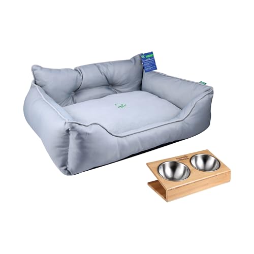 Haustierbett | Farbe Grau | Maße 65 x 50 x 20 cm | ergonomisches Bett für mittelgroße Hunde | maschinenwaschbarer Bezug | und Futternapf aus Edelstahl und Halterung aus Bambus Haustierbett | Farbe Grau | Maße 65 x 50 x 20 cm | ergonomisches Bett für mittelgroße Hunde | maschinenwaschbarer Bezug | und Futternapf aus Edelstahl und Halterung aus Bambus von United Colors of Benetton
