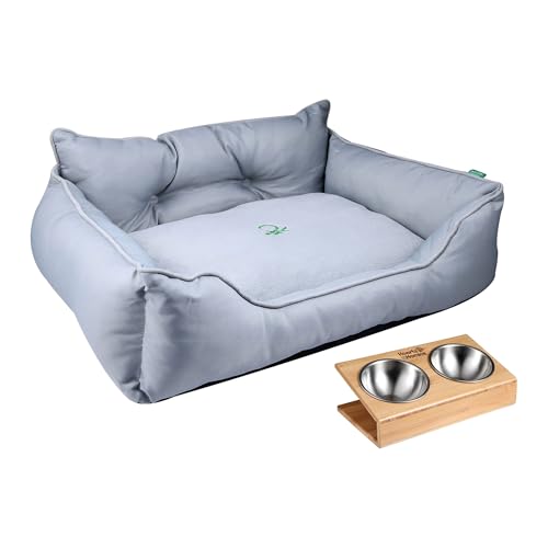 Haustierbett | Farbe Grau | Maße 75 x 60 x 25 cm | ergonomisches Bett für mittelgroße Hunde | maschinenwaschbarer Bezug | und Futternapf aus Edelstahl und Halterung aus Bambus Haustierbett | Farbe Grau | Maße 75 x 60 x 25 cm | ergonomisches Bett für mittelgroße Hunde | maschinenwaschbarer Bezug | und Futternapf aus Edelstahl und Halterung aus Bambus von United Colors of Benetton