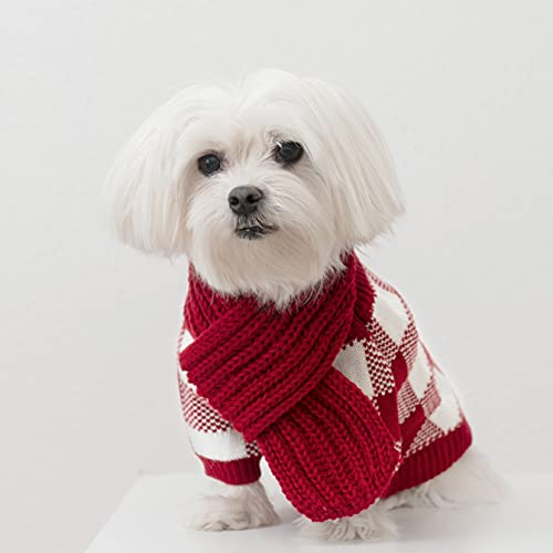 United Pups Hundepullover mit Schal für kalte Herbst/Winter, warme Welpenbekleidung, Strickwaren, Hundebekleidung (Cool Pups Crimson, Größe XL) von United Pups
