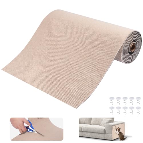 Unnosin Selbstklebend Kratzmatte Katze DIY Kratzbrett Katze Kratzteppich Katze Kratzwand Katzen Kratzschutz Sofa Katze mit 10 Reißzwecken (1 m X 0.4 m, Khaki) von Unnosin