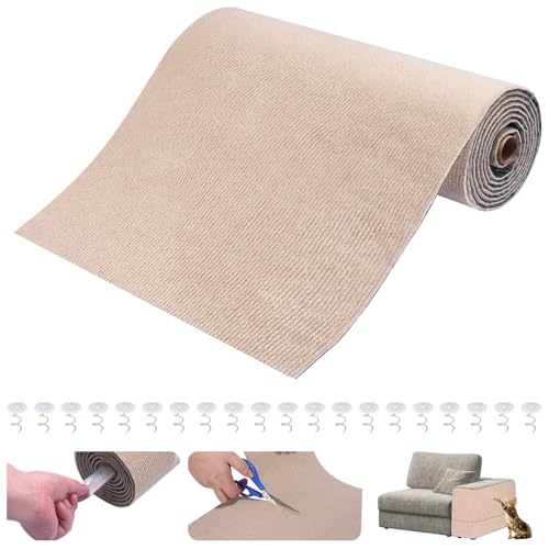 Unnosin Selbstklebend Kratzmatte Katze DIY Kratzbrett Katze Kratzteppich Katze Kratzwand Katzen Kratzschutz Sofa Katze mit 20 Reißzwecken (2 m X 0.4 m, Khaki) von Unnosin