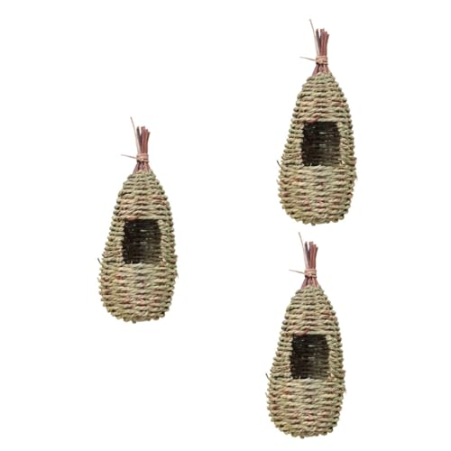Unomor Handdekor 3st Vogelhaus Schmücken Kolibri Das Vogelnest Bambus Weben Strohseil Vogelversteck von Unomor