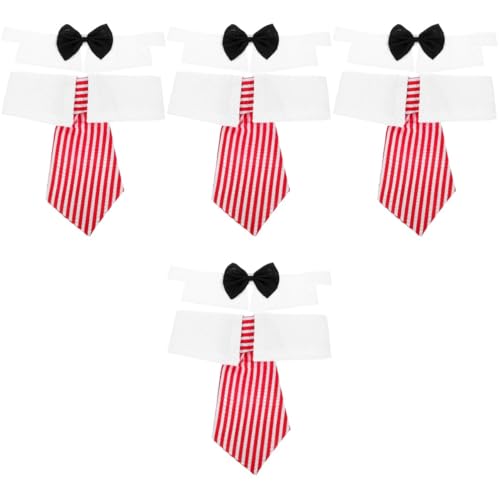 Unomor Katzenhalsbänder 4 Sätze Haustier Krawatte Welpenhalsband Binden Cartoon-hundehalsband Kätzchen-Kragen Verstellbares Halsband Für Hund Geschenk Karikatur Rot Polyester von Unomor