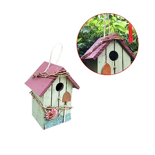 Unomor vogelhaus ländlicher hängender Anhänger hängender Vogelkäfig vogelhäuser aus Holz Schmuckanhänger aus Holz hängendes Holzhaus Mini schmücken Modell Bambus rot von Unomor