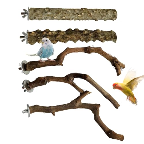 Sitzstangen Vögel, 5 Stück Vogelstange aus Holz, Sitzstangen für Wellensittiche, Kanarienvogel, Agaporniden Naturholzstangen für Wellensittich, Kanarienvogel (Holzfarbe 1, 20cm) von Unpoten