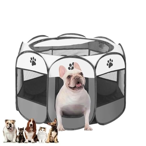 Welpenauslauf Faltbar, Welpenlaufstall für Drinnen, Laufstall Hund Pop-Up, Tragbarer Haustier Hundezaun, Hundeauslauf für Innen Hasen Katzen, für Katzen, Hunde, Kaninchen (Grau-L) von Unpoten