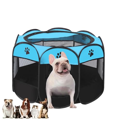 Welpenauslauf Faltbar, Welpenlaufstall für Drinnen, Laufstall Hund Pop-Up, Tragbarer Haustier Hundezaun, Hundeauslauf für Innen Hasen Katzen, für Katzen, Hunde, Kaninchen 73 x 73 x 43 cm (Blau) von Unpoten