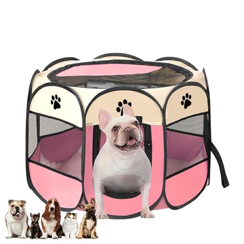 Welpenauslauf Faltbar, Welpenlaufstall für Drinnen, Laufstall Hund Pop-Up, Tragbarer Haustier Hundezaun, Hundeauslauf für Innen Hasen Katzen, für Katzen, Hunde, Kaninchen 73 x 73 x 43 cm (Rosa) von Unpoten