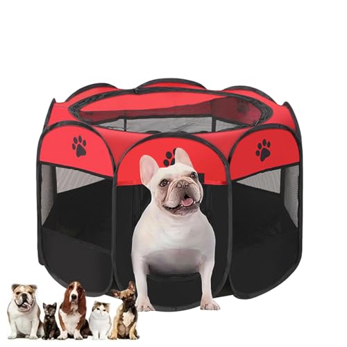 Welpenauslauf Faltbar, Welpenlaufstall für Drinnen, Laufstall Hund Pop-Up, Tragbarer Haustier Hundezaun, Hundeauslauf für Innen Hasen Katzen, für Katzen, Hunde, Kaninchen 73 x 73 x 43 cm (Rot) von Unpoten