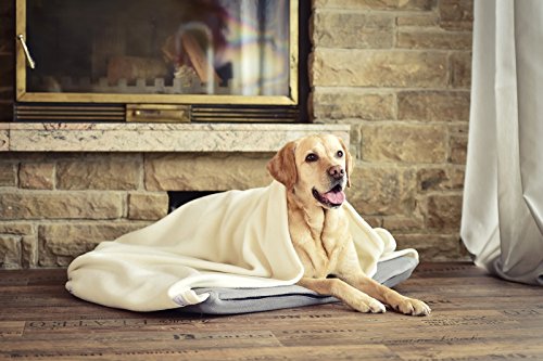 Gemütliches Hunde Kissen mit angenähter Decke in Grau und Creme 85 x 75 cm - Geborgenheit und Ruhe für Hunde dank weichem Hundebett und komfortabler Hundedecke für Zuhause und unterwegs von Unser Lieblingsplatz