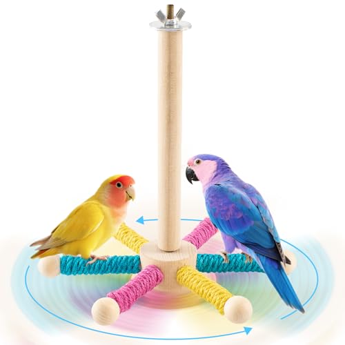 Uoiispet Spinning Bird Play Toy for Papageien, 360° Interactive Birds Barch Stand for Conures Wood Sitzstangen Anreicherung Nymphensittiche Spielzeug für Wellensittiche Vögel Käfig Zubehör für von Uoiispet