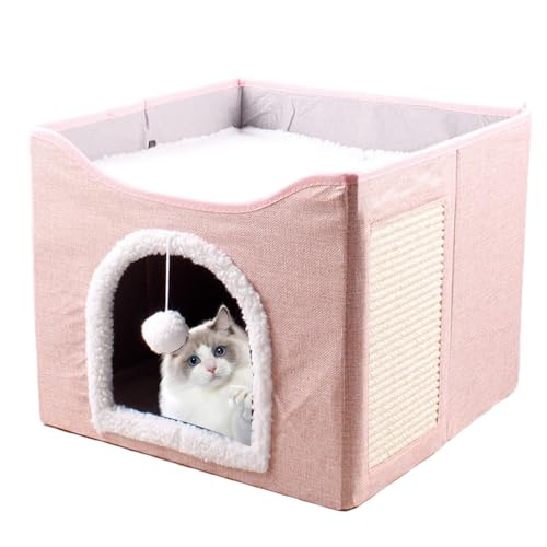 Large Cat Cave, Foldable Kitten House Bed, Sleeping Condo Tent with Plush Ball and Scratch Pad, Cube House for Kittens, Puppies, and Small Animals,16.14x16.14x13.78 inches von Uonguon