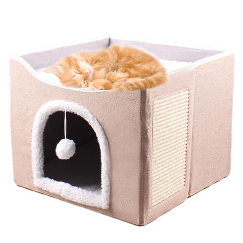 Large Cat Cave, Foldable Kitten House Bed, Sleeping Condo Tent with Plush Ball and Scratch Pad, Cube House for Kittens, Puppies, and Small Animals,16.14x16.14x13.78 inches von Uonguon