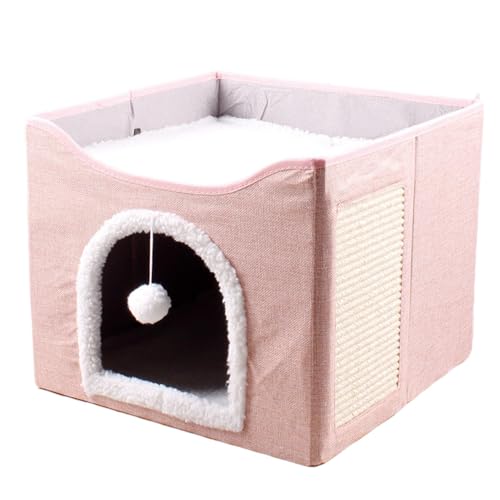 Large Cat Cave, Foldable Kitten Rest Bed, Cute Sleeping Tent with Plush Ball & Scratch Pad for Kittens, Puppies & Small Animals, Comfortable & Space-Saving Pet Retreat von Uonguon