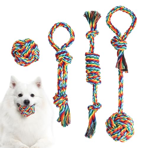 Uoqpty Unzerstörbares Hundeseilspielzeug,Hundeseilspielzeug - Seilspielzeug für große Hunde,4er-Set buntes Baumwollseil-Schlepperspielzeug für Hunde, unzerstörbares Hundeseilspielzeug mit Knoten, Uoqpty Unzerstörbares Hundeseilspielzeug,Hundeseilspielzeug - Seilspielzeug für große Hunde,4er-Set buntes Baumwollseil-Schlepperspielzeug für Hunde, unzerstörbares Hundeseilspielzeug mit Knoten, von Uoqpty