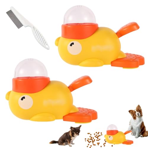 Duck Treat Dispenser with Button, Duck Dog Treat Dispenser, 2-in-1 Dog Interactive Slow Feeder Food Puzzle Toy, Slow Feeder Bowls Reduces Durable and Safe (2 Pcs-Yellow) von Uornwz